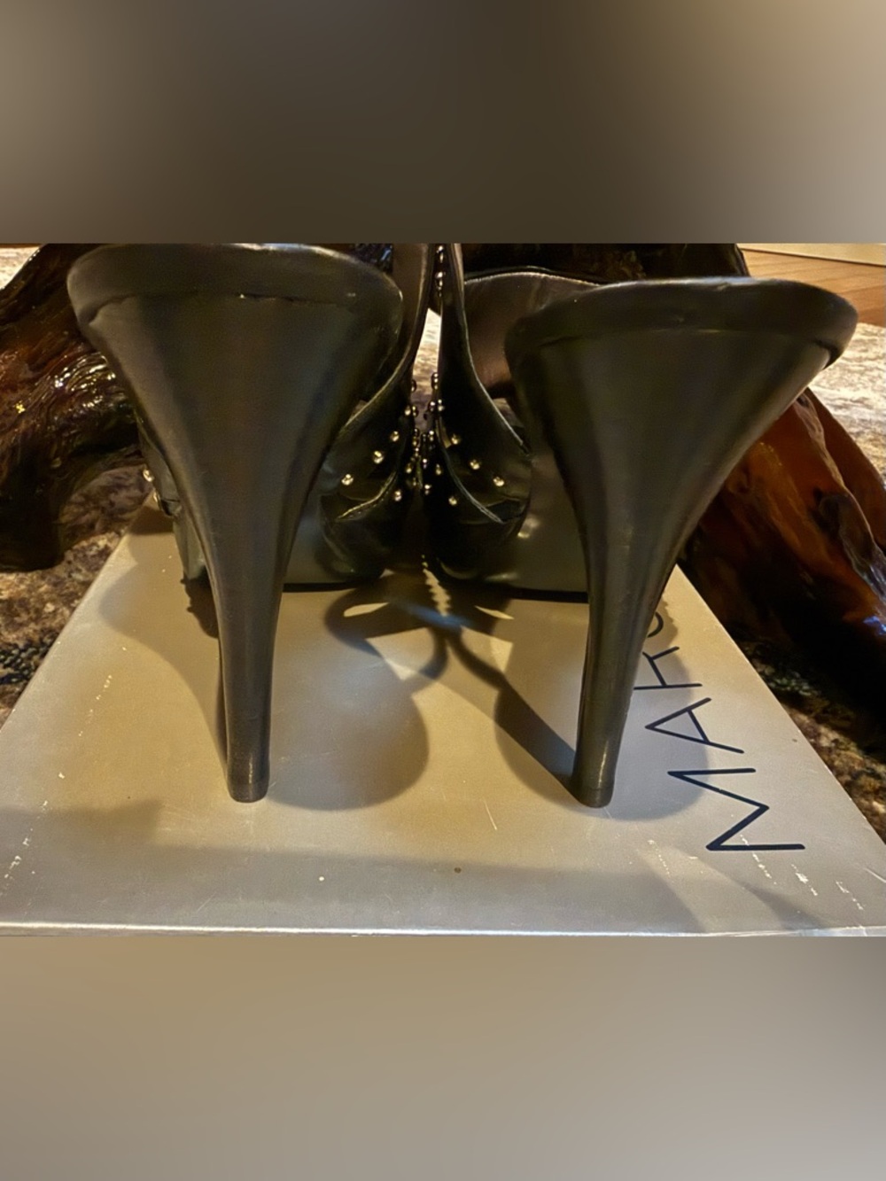Marc Fisher Black Studded Platform Slingback Heels - Picture 4 of 10